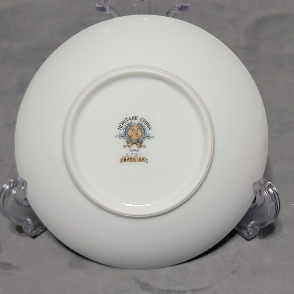 6 Noritake Bambina Berry Dessert Bowl 5.5in White Green Silver Bamboo MCM 5791 - Picture 4 of 16